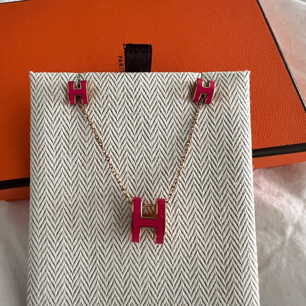 HERMES Pop Pendant and Mini Pop Earrings - PINK/ROSE GOLD